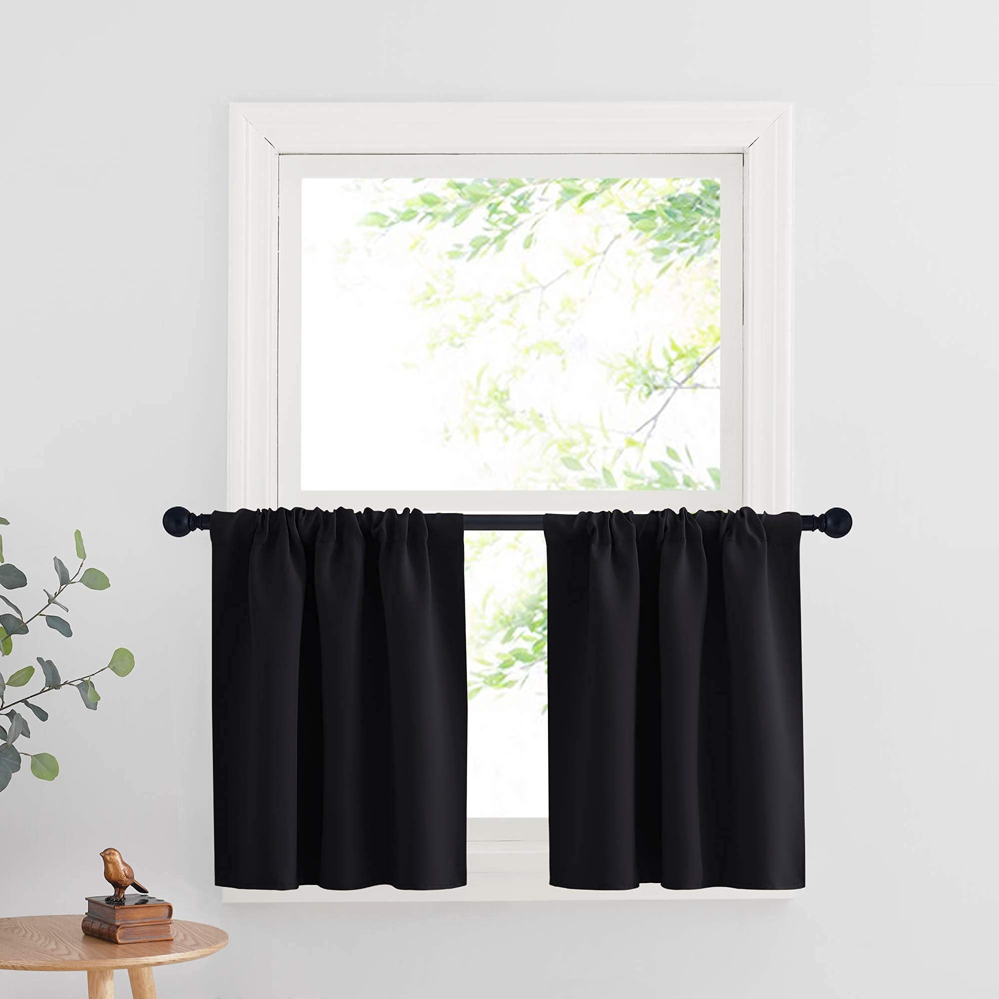 Photo 1 of RYB HOME Black Curtains for Windows, Bathroom Curtains Small Window Drapery Blackout Privacy Drapes for Cafe Bedroom Panels, Width 29 by Length 24, 1 Pair