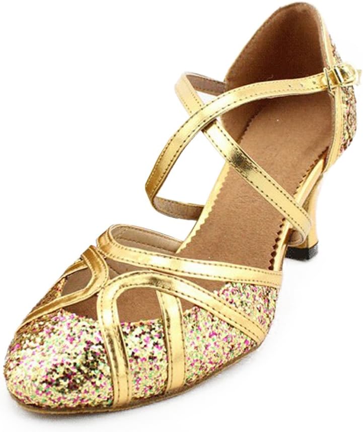 SUKUTU Women's Latin Dance Shoes Performance Ballroom Mid Low Heel Salsa Tango Latin Party Dance Shoes
