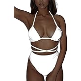 Reflective Rave Outfits for Women - Sexy Festival Halter Triangle Top High Waist Thong EDM Night Metallic Bikini Set
