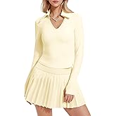 Two Piece Tennis Skirt Set for Women Racerback Color Block High Waisted Pleated Golf Outfits