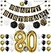 Black 80th Birthday Decorations Party KIT - Black Gold and White Pompoms | Latex Balloons | Gold Number 80 Ballon | 80th Birthday Party Decorations | Great 80 Year Old Party Supplies