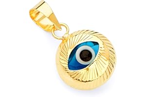 THE WORLD JEWELRY CENTER 14k REAL Yellow Gold Evil Eye Fluted Charm Pendant