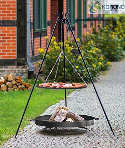 Korono 2 in 1 Grill 180 cm with Chain and Grid 50 & 60 cm – Cozy Campfire Fire Pit & Grill