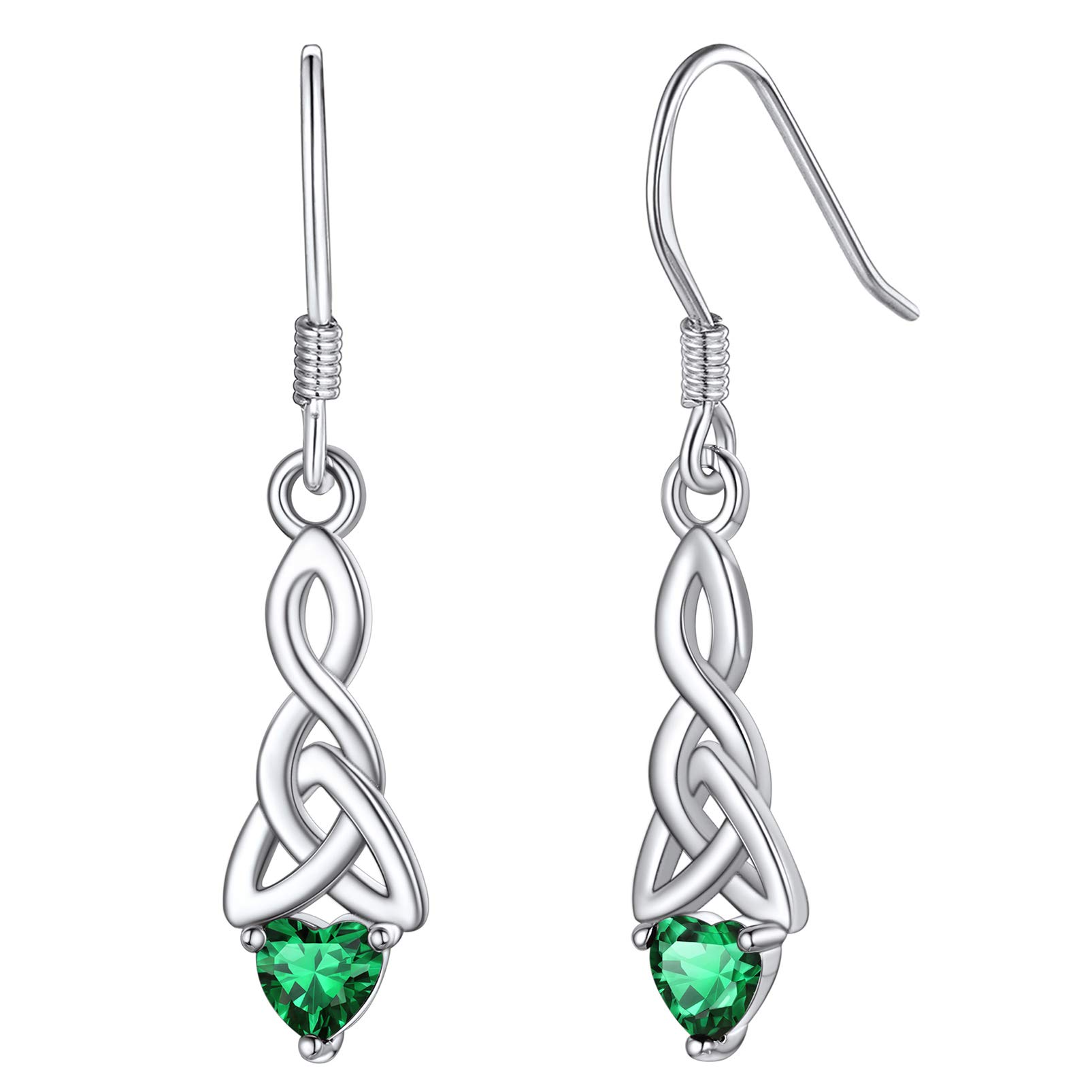 Silvora Birthstone Heart Earrings Sterling Silver Jewellery Ladies Green Drop Earrings for Women Emerald — image 1