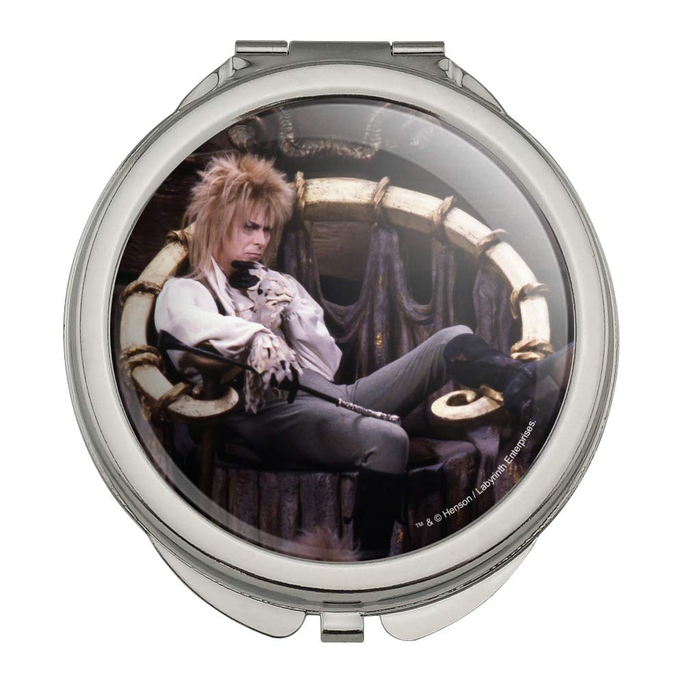 Goblin King Jareth From The Labyrinth Sitting On Throne David Bowie Compact Travel Purse Handbag Makeup Mirror