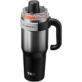 TKK 40 oz Insulated Tumblers with Handle and Straw, Stainless Steel Travel Mug with Ceramic Coating, Leak Proof Double Walled Iced Coffee Cup with Strainer for Hot & Cold Drinks,SteelBlack