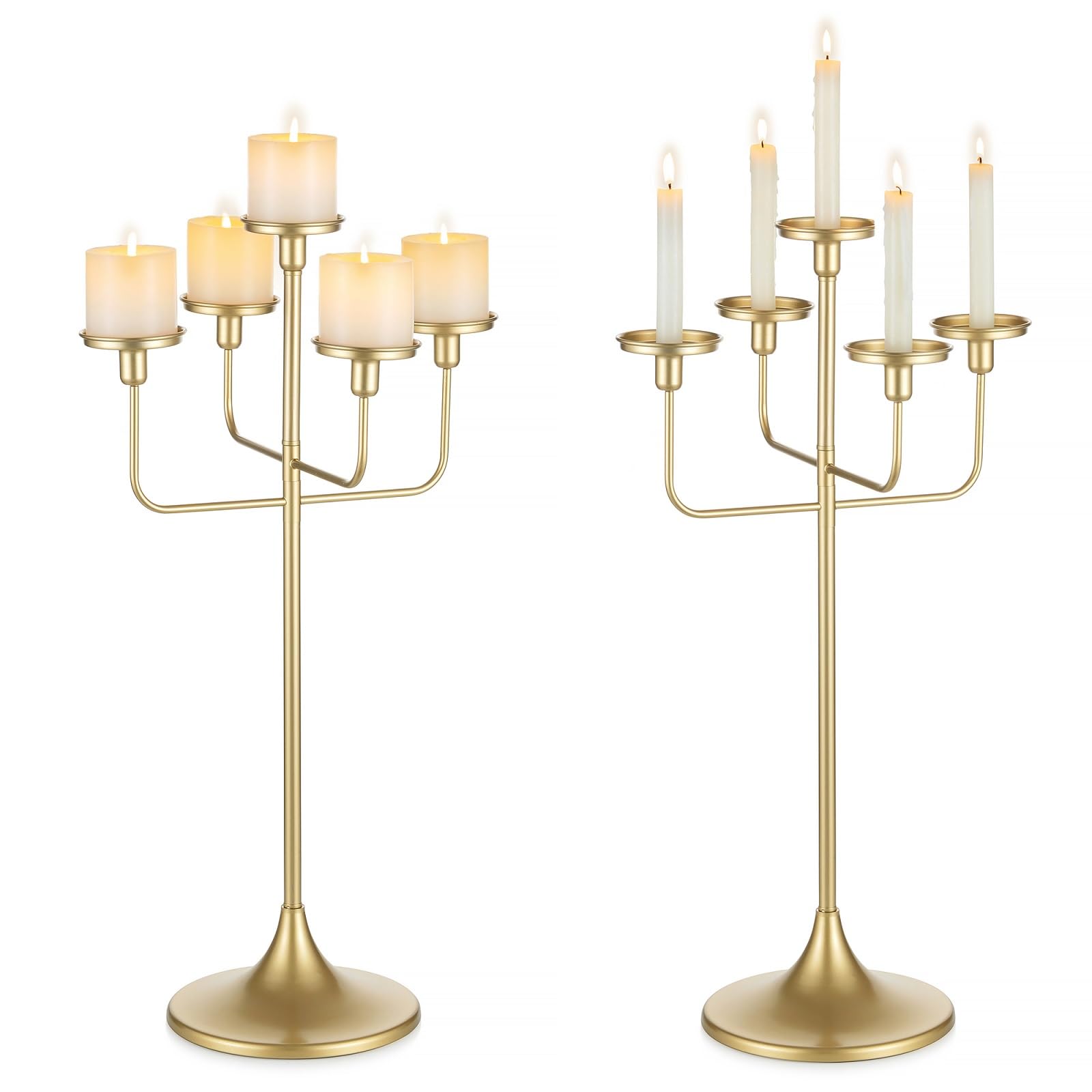 Photo 1 of Sziqiqi Candelabra for Wedding Table Centerpieces: Gold 5-Arms Candlestick Holders for Taper Pillars - 27 inch Metal Candle Holder for Christmas Party Event Decor