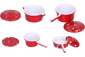 Miniature Cookware, Dollhouse Pots and Pans Safe to Use Durable Bright Red Color for 1/12 Scale Dollhouse Decorations