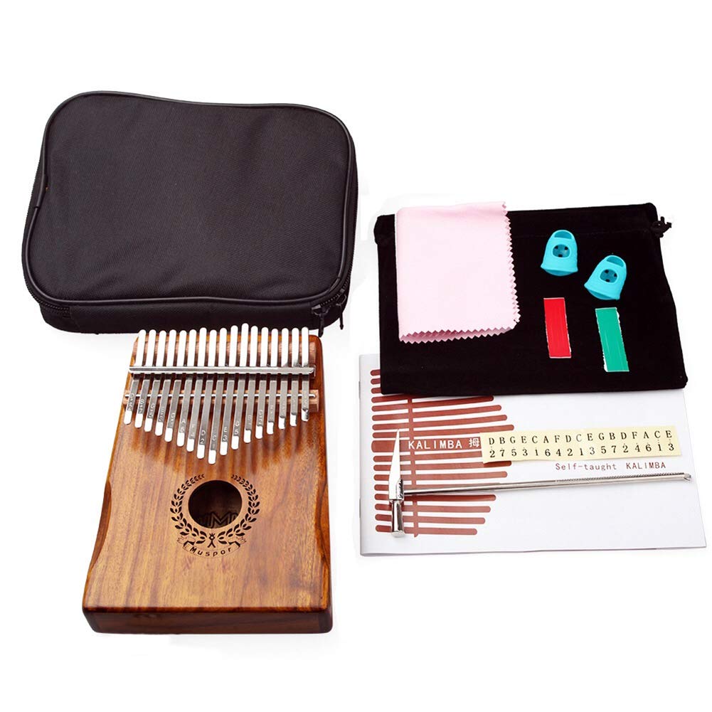Kalimba 17 Tasti Professionale in Legno Massello KOA Thumb/Finger Piano, Portatile Mbira Inclusi Musica Libro Martello di Sintonia Borsa per Trasporto Custodia Protettiva di Pollice-Muspor