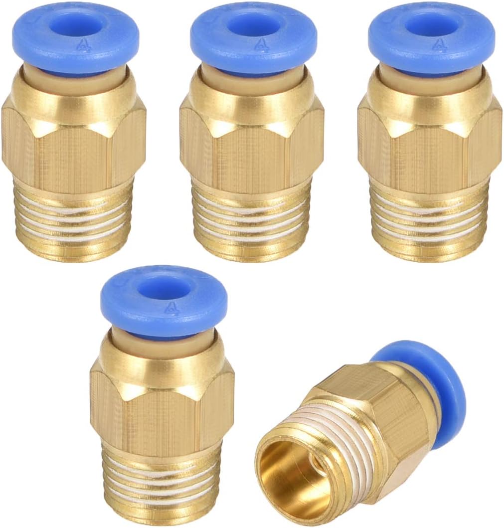 sourcing map Straight Pneumatic Push to Quick Connect Fittings G1/8 Male x 4mm Tube OD 5pcs, Gold Tone, Blue, G1/8 x 4mm