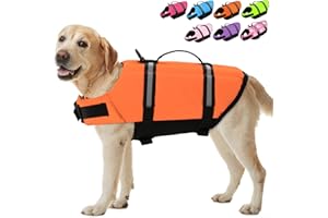 SUNFURA Ripstop Dog Life Jacket, Dog Flotation Life Vests for Swimming, Beach Boating Dog Life Preserver with High Buoyancy and Rescue Handle for Small Medium Large Dogs (Orange, L)