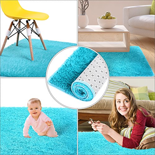 Shag Modern Indoor Outdoor Area Rugs, ULTRA SOFT Runner for Living Room Sitting Room Nursery Room Office with Non-Skid Grips 31.2"X46.8" Blue
