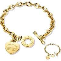 pichuxiu Heart Charm Bracelet Plated 18K Gold/Silver/Rose Gold Bible Scripture Heart Bracelet for Women Jewelry Gift Zircon H