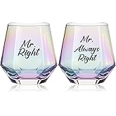 Singhoow Gay Couple Gifts, Mr Right & Mr Always Right Rainbow Whiskey Glasses Set 10oz Iridescent Diamond Shape, Funny Gay Couple Anniversary Wedding Engagement Birthday Gift for LGBTQ+ Men