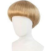 JoneTing Blonde Mushroom Wig【+Hair Cap】 Bowl Cut Wigs Men for Halloween Party Wigs Short Blonde Funny Wig for Man Blond Bob Hair With Bang for Christmas Cosplay Costume