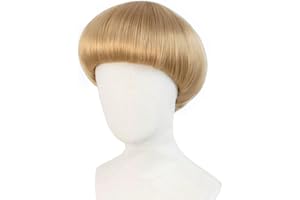 JoneTing Blonde Mushroom Wig【+Hair Cap】 Bowl Cut Wigs Men for Halloween Party Wigs Short Blonde Funny Wig for Man Blond Bob Hair With Bang for Christmas Cosplay Costume