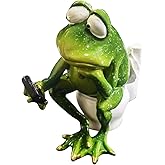 BUPOfromcn Funny Frog Sitting on Toilet, Green Frog Texting Toilet Decoration, Personalized Animal Resin Craft for Home, Office, Bathroom, Garden, Outdoor Gift