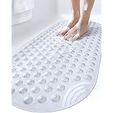 DEXI Bathtub Mat Non Slip 16x35, Shower Floor Mats for Bathroom Bath Tub, Washable Oval Bathmat with Suction Cups and Drain Holes, Clear