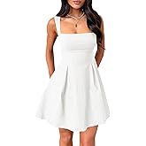 Misng Womens Mini Party Dress Sleeveless Backless Bow Tie Square Neck Short Dress White