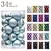 KI Store Baby Blue Christmas Ball Ornaments 34pcs Small Shatterproof Christmas Tree Balls for Xmas Tree Halloween Ornaments Hooks Included 1.57-Inch