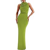SHESEEWORLD Summer Women's Mock Neck Sleeveless Slim Fitted Maxi Dress Elegant Ruched Bodycon Party Outfit