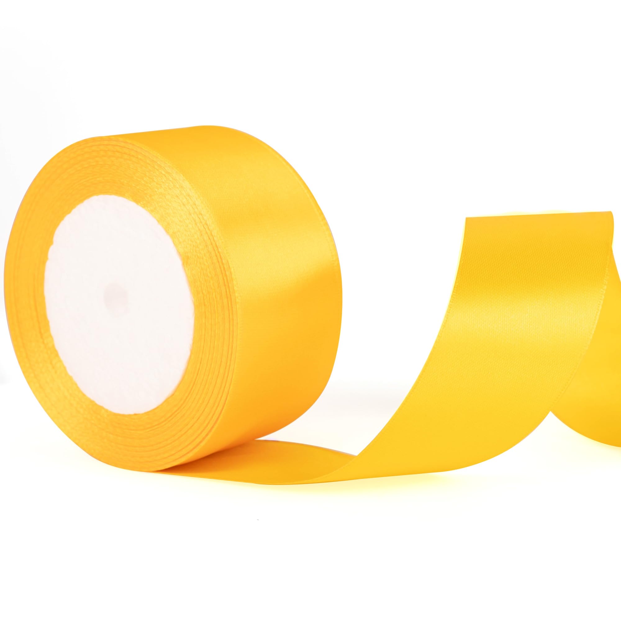 40mm Wide Golden Yellow Thick Ribbon for Gift Wrapping 22m, Thick Golden Christmas Ribbons Fabric Satin Ribbon for Present Wrapping Christmas Florist Bouquet Cake Hair Bow Crafting Wedding Decoration