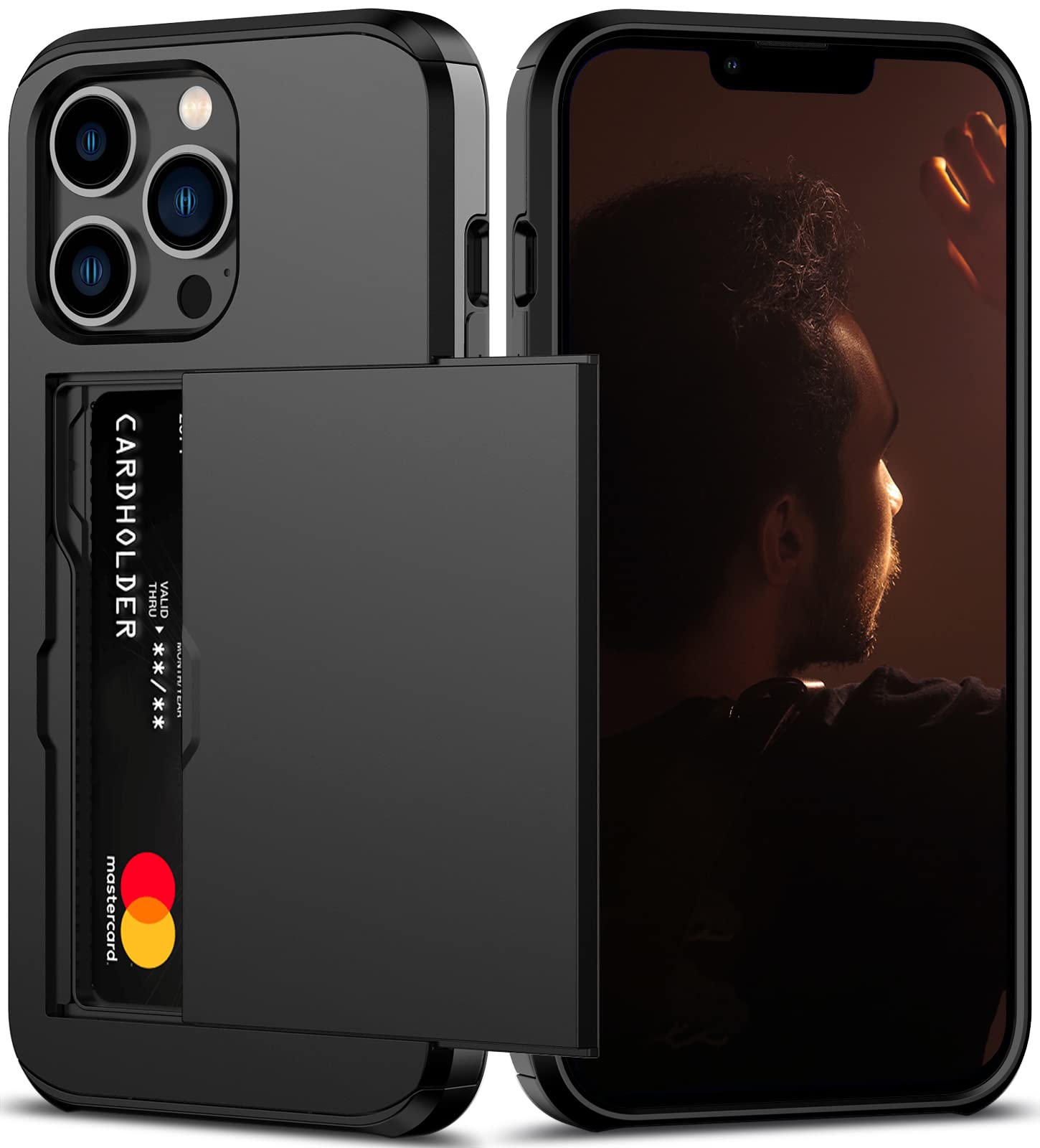 Photo 1 of Nvollnoe for iPhone 13 Pro Case with Card Holder Heavy Duty Protective Dual Layer Shockproof Hidden Card Slot Slim Wallet Case for iPhone 13 Pro for Men&Women(Black)