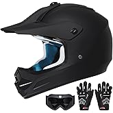 ROOZO Youth Kids Dirt Bike Helmet DOT Approved, Full Face Motocross Set | 4-in-1 set includes goggles gloves storage bag, ultra-light design, adjustable visor and washable liner for ATV UTV