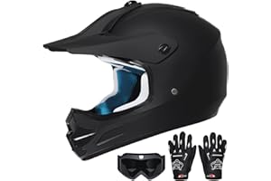ROOZO Youth Dirt Bike Helmet DOT Certified - Full Face Motorcycle Helmet for Off-Road, ATV, Street Riding, Includes Adjustable Goggles & Protective Gloves