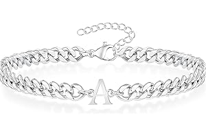 TAGOMEI Silver Initial Bracelets for Men Gifts for Boyfriend Birthday Graduation Gifts for Him Men A-Z Letter Bracelet Boyfriend Dad Husband Adjustable Stainless Steel Non Tarnish Cuban Link Bracelet