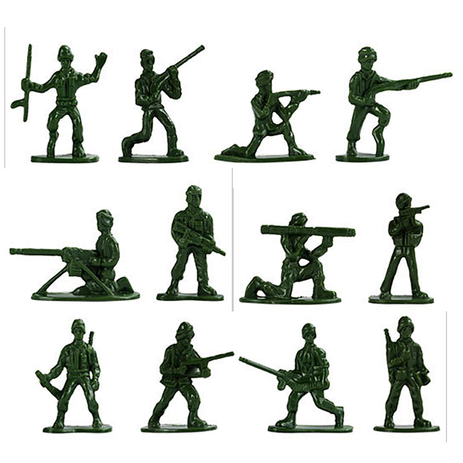 100PCS Mini Plastic Soldier Figures, 12 Different Poses, Green & Red Miniature Military Figures for Display, Collection & Diorama Scenes, Suitable for Ages 15+