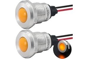ZGSZJHF Indicator Light 12mm 0.47" LED Lamp with 140mm/5.5" Wire 12V/24V AC/DC Pilot Lights Waterproof IP67 Metal Stainless Steel Signal Indicator Lamp Panel 2PCS (Yellow, 12-24V DC/AC)