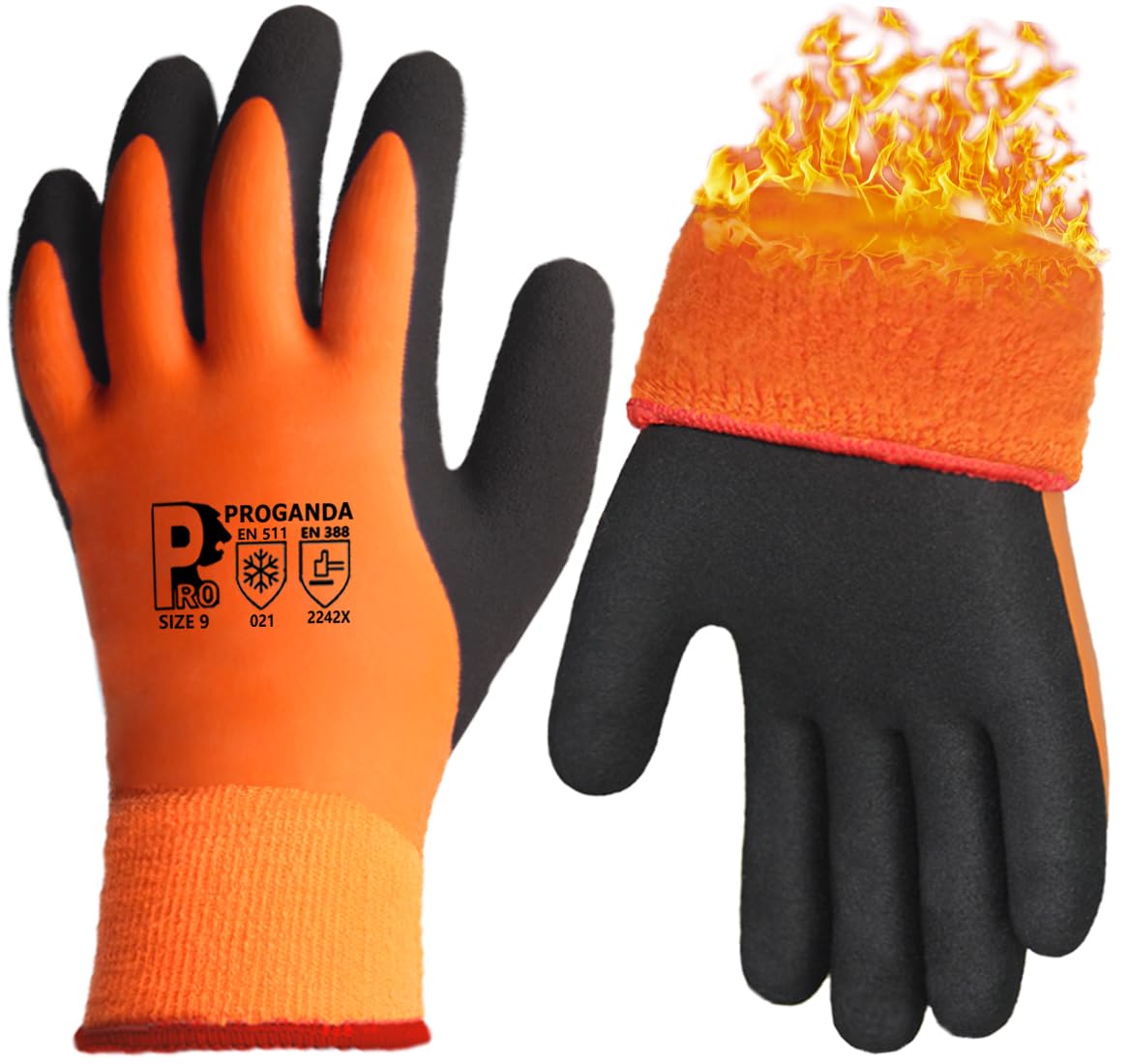 PROGANDA Waterproof Thermal Winter Work Gloves Fleece Liner Insulated Warm for Outdoor Cold Weather Car Washing Gardening Fishing Multipurpose (Orange -Grip Waterproof Thermal, XL (Pack of 1))