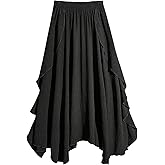 OYOANGLE Women's Plus Size Y2K Layered Ruffle Skirt Elastic Waist Asymmetrical Hem Long Skirts