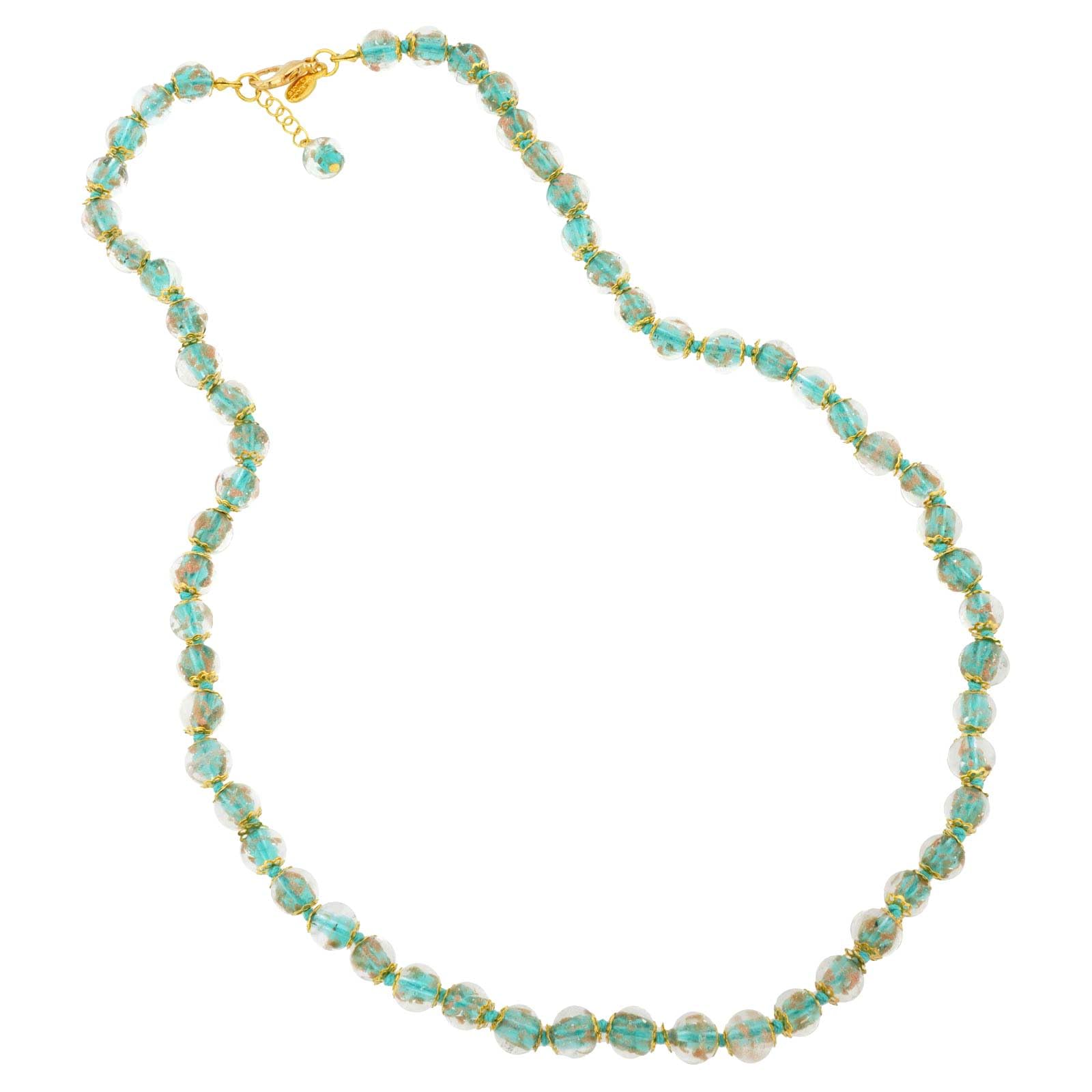 Glass Of Venice Short Murano Glass Necklace 16-Inch Plus Extender - Italian Jade Green Sommerso Sparkling Beads Handmade Blown Glass - Murano Glass Necklaces for Women