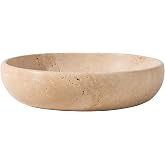 Natural Travertine Decorative Bowl 7.8", Handmade Stone Catchall Bowl for Entryway Key, Coffee Table Centerpiece, Kitchen Counter Fruit Bowl, Ring Tray, Office Home Decor Modern Apartment Essential