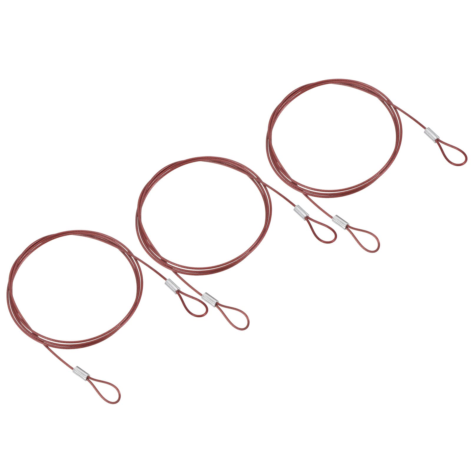 PATIKIL 3.3Ft Safety Cable Lock, 3 Pack Stainless Steel 1.5mm Dia Security Wire Rope with Double Loop for Stage Lighting Luggage Lock Red