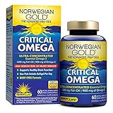 Norwegian Gold Critical Omega - Omega 3 fish oil supplement - burpless - brain and heart health - 60 softgel capsules - a Renew Life brand