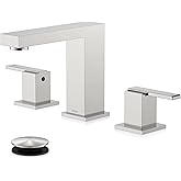 KENES Brushed Nickel Widespread Bathroom Faucet 2 Handle Bathroom Sink Faucet 3 Hole, 8-Inch 3 Pieces Vanity Faucet with Pop Up Drain & Supply Lines, KE-9050-P