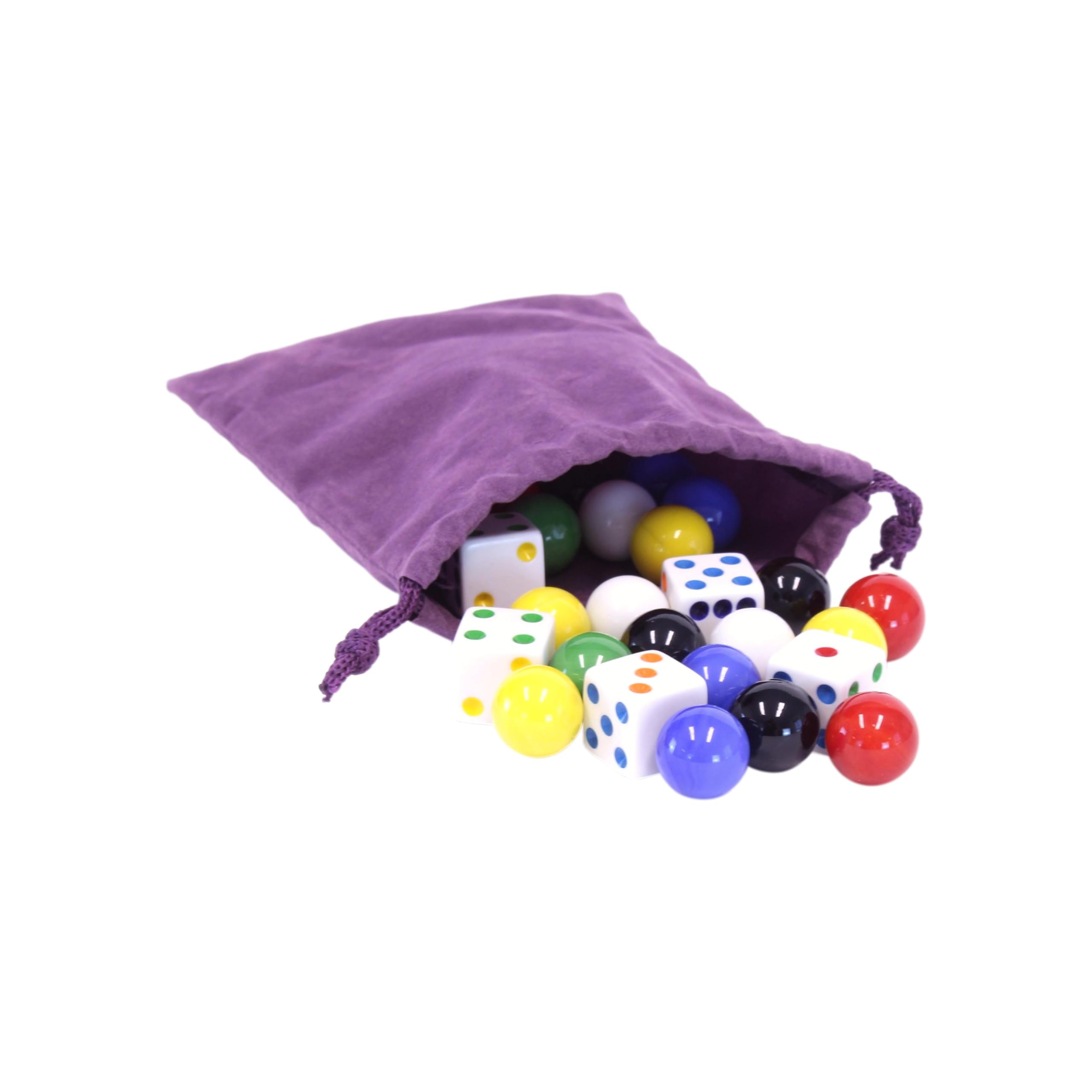AmishToyBox Game Bag of 24 Glass Marbles (16mm Diameter) and 6 Dice for Aggravation Game