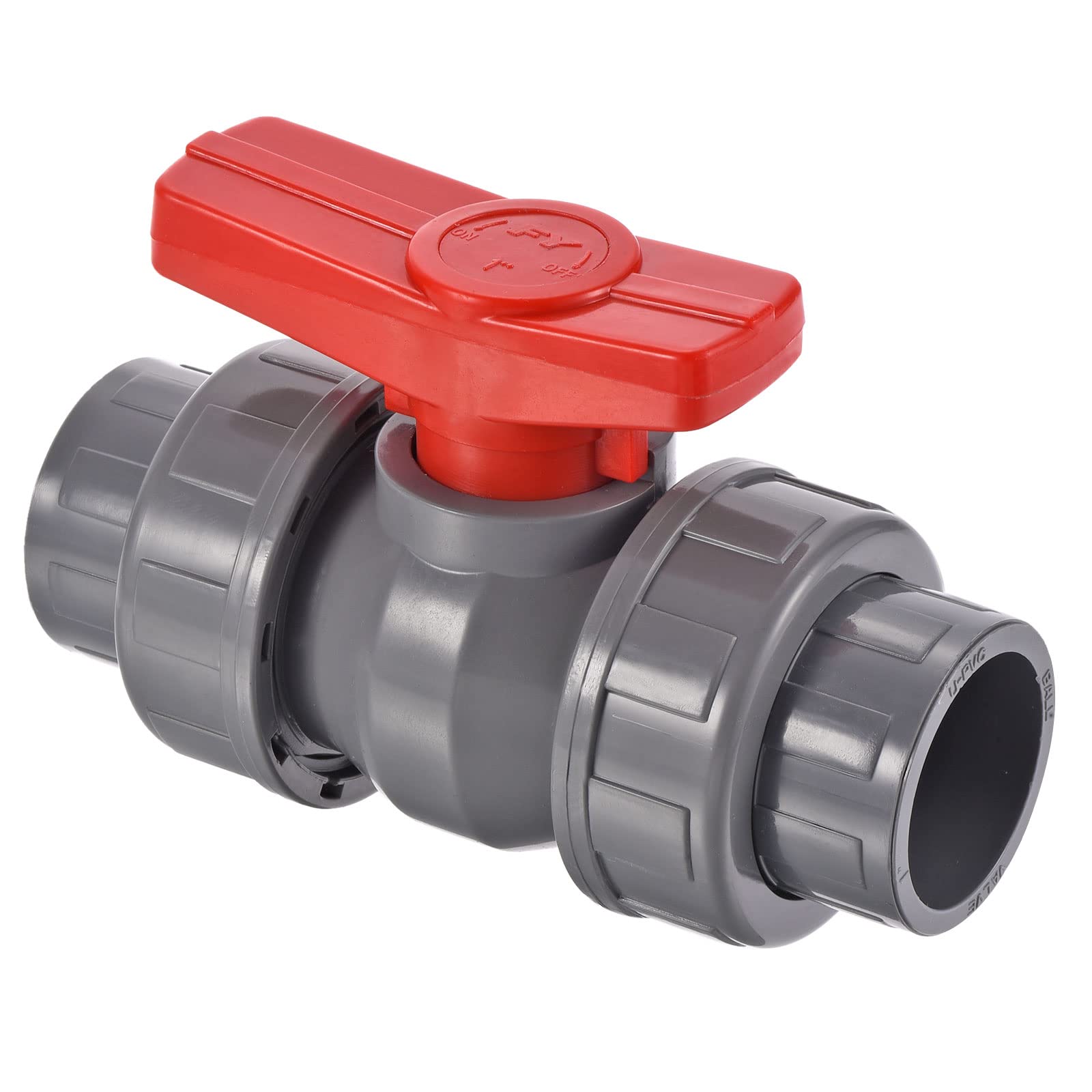 PATIKIL 32mm ID Double Union Ball Valve, 1 Pack PVC Socket Type Shut-Off Valve Switch for Water Flow Control, Gray