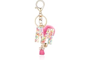 OKAICEN Resin Alphabet Initial Letter Keychain Keyring for Women Purse Handbags With Fur Ball Pom