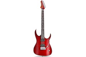 Leo Jaymz Hurricane Series Electric Guitar,Double Cut Arched Top Mahogany Body,Reverse Headstock,Roasted Maple Neck,Rosewood Fretboard,Alnico V Pickups,Locking Tuners,Tremolo Bridge (Red)