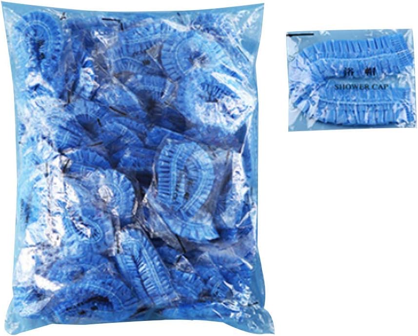 Disposable Shower Caps 100Pcs Plastic Waterproof Bath Shower Hair Caps (blue)