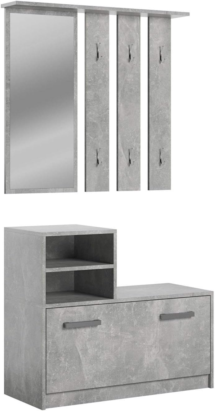 Hallway Set Entryway Shoe Rack Storage Coat Rack Hangers Mirror Shelves Amber (Grey)
