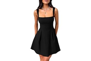 YMDUCH Women's Sexy Sleeveless Square Neck Adjustable Straps Bow Tie A-line Mini Party Club Dress