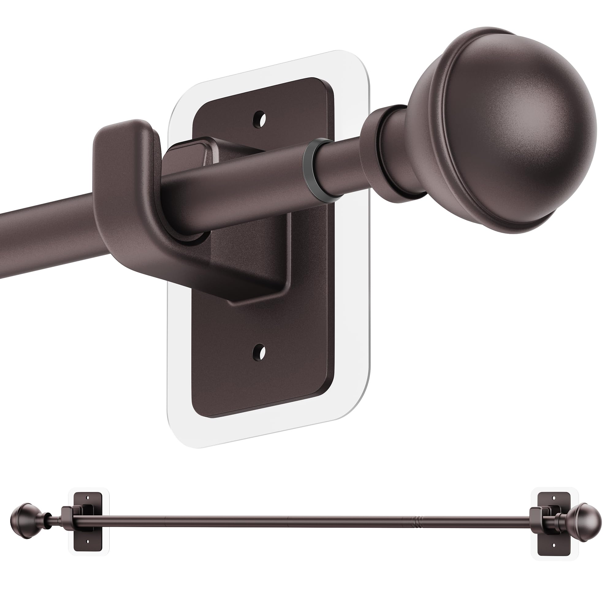 Photo 1 of ENJOYBASICS No Drill Curtain Rods for Window 28 to 60 Inches, 5/8 Inch Diameter Renter Friendly Drapery Rod with Adhesive Brackets without Drilling, Adjustable from 27 to 65 Inches, Bronze