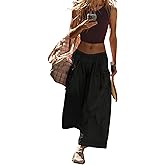 Hooever Women's Loose Wide Leg Track Pants Drawstring Pockets Elastic Waist Capri Hiking Pants