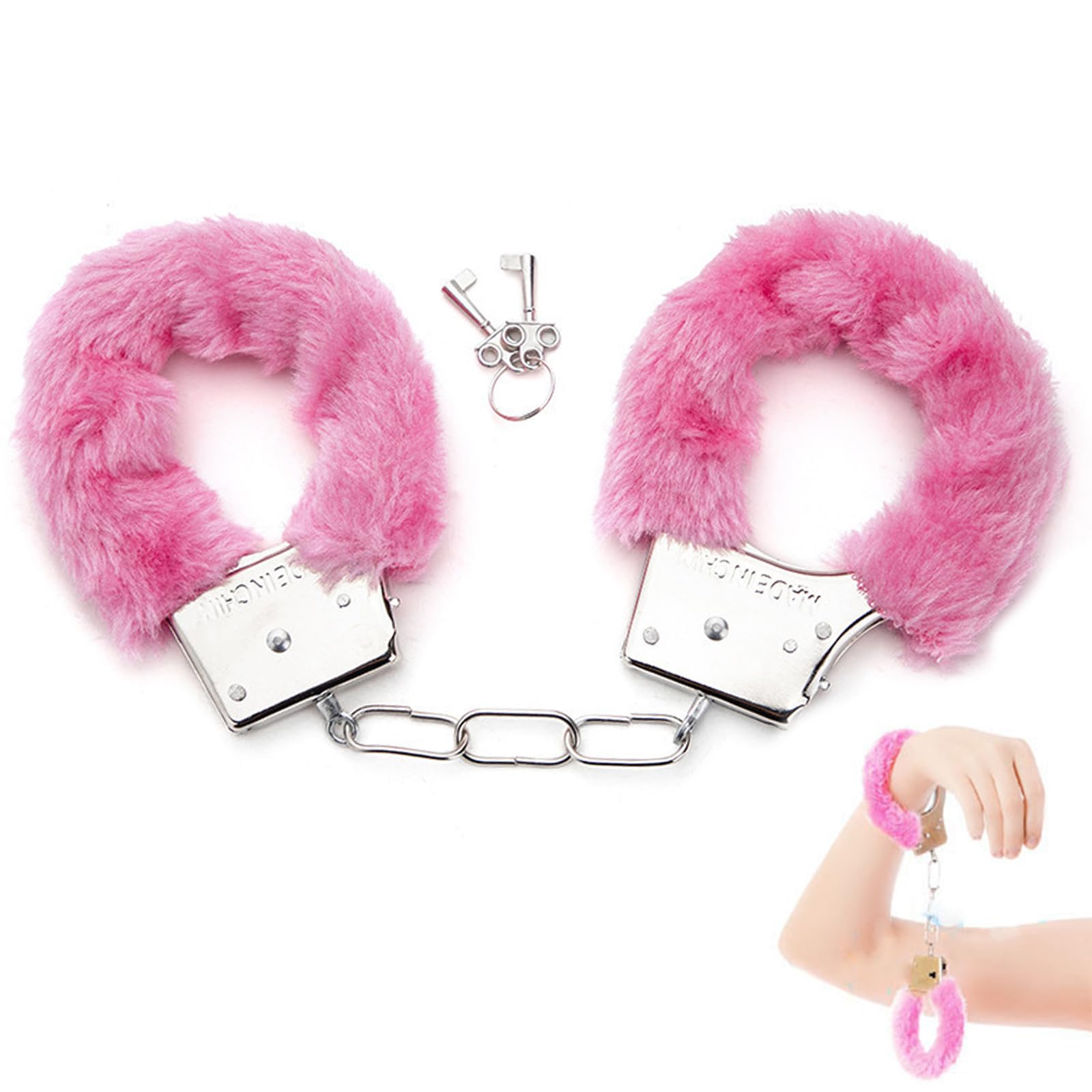 WOSO Metal Handcuffs with 2 Keys for Cosplay Police, Play Toy Metal Handcuffs Party Supplies Costume Accessories,Handcuffs Prop Dress Ball Party (Pink)