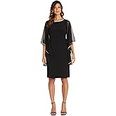 R&M Richards Women's Elegant Chiffon Butterfly Sleeve Sheath Dress | Cocktail Gown W/Rhinestone Trim | Evening Party Style